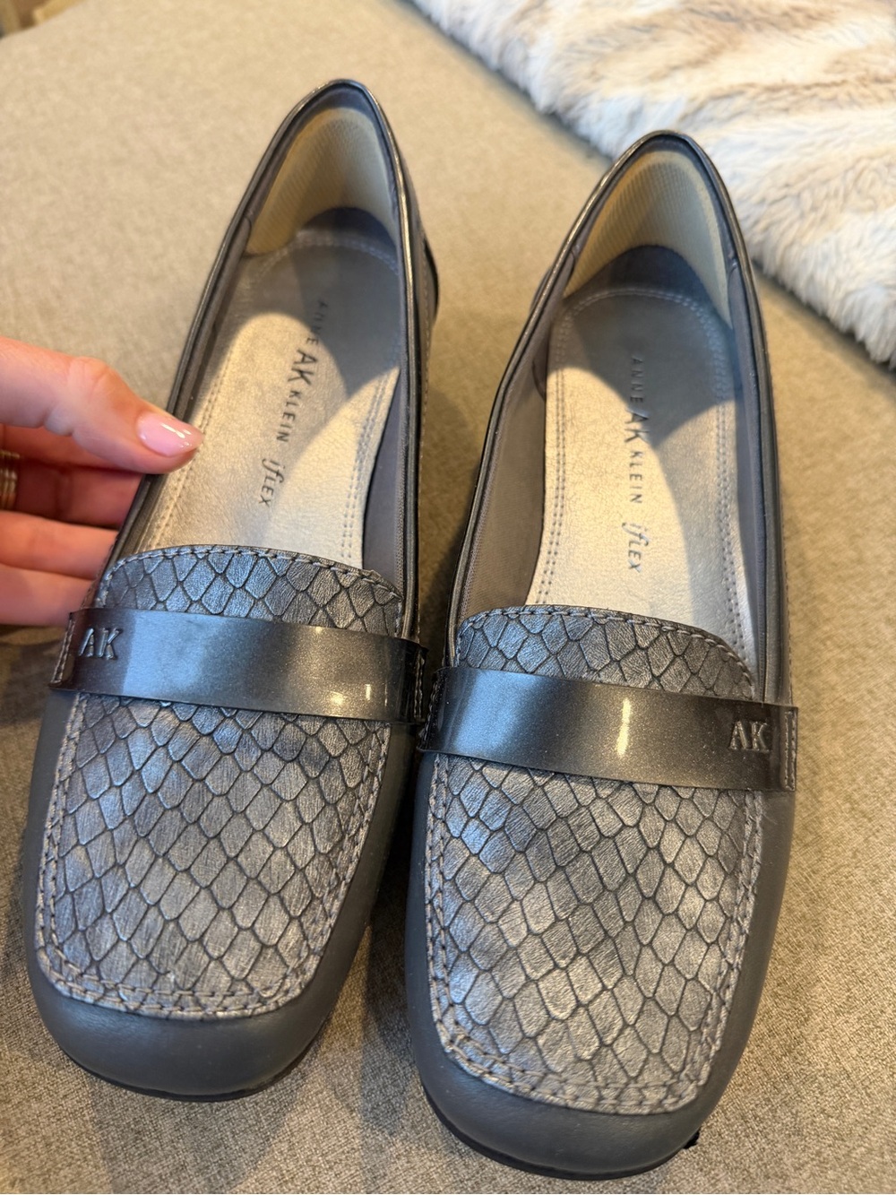 Anne Klein Slate Gray Leather Penny Loafer - Picture 2 of 5